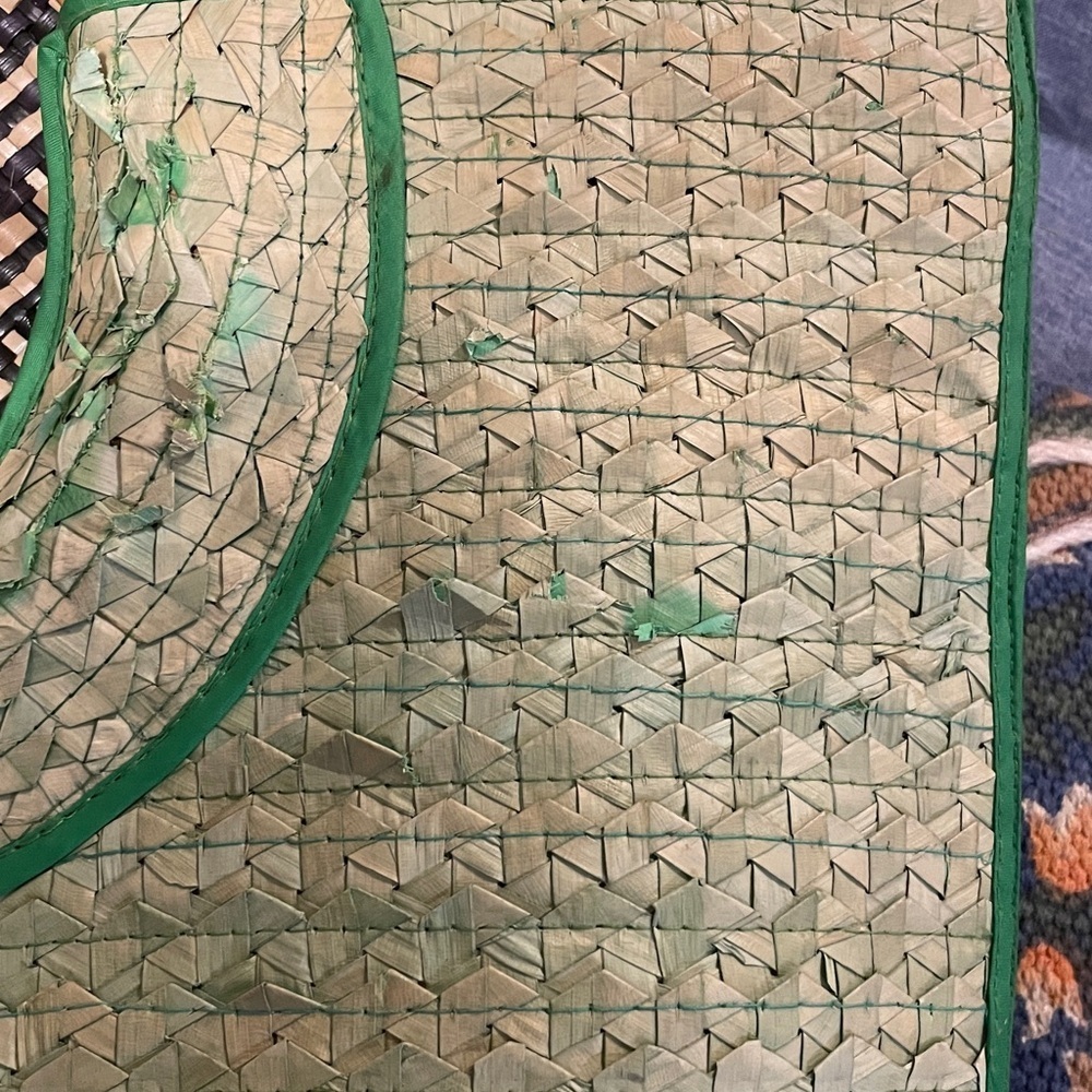 Green Woven Kelly Green Handcrafted Straw Tote Bag with Wooden Handles - Picture 15 of 16